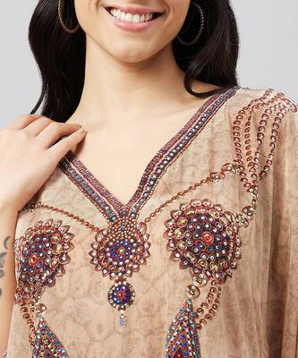 Yellow pearl embellished kaftan tunic 5