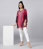 Red embellished floral tunic