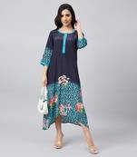 black and turquoise printed midi kaftan dress