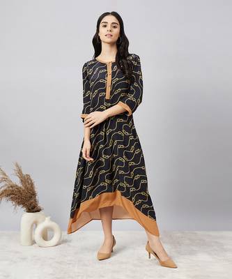 Black and brown nautical print midi kaftan dress 1
