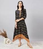 Black and brown nautical print midi kaftan dress