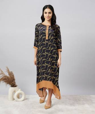 Black and brown nautical print midi kaftan dress 2