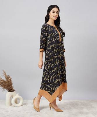 Black and brown nautical print midi kaftan dress 3