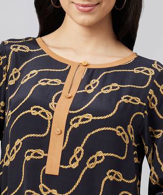 Black and brown nautical print midi kaftan dress 4