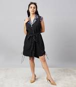 Black geometric print shirt dress with belt