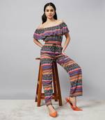 Multicolour print cotton modal multicoloured aztec jumpsuit