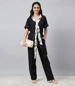 Black and ivory linen top and pants set