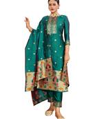 Rama Paithani silk blend Unstitched Dress Material