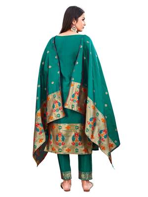 Rama Paithani silk blend Unstitched Dress Material 2