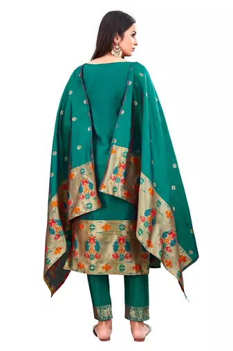 Rama Paithani silk blend Unstitched Dress Material
