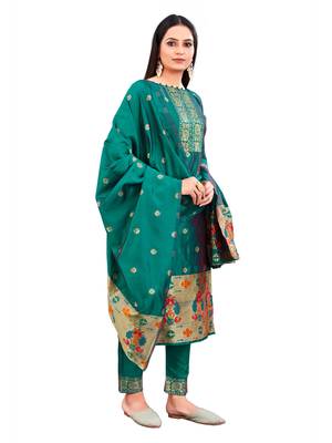 Rama Paithani silk blend Unstitched Dress Material 3