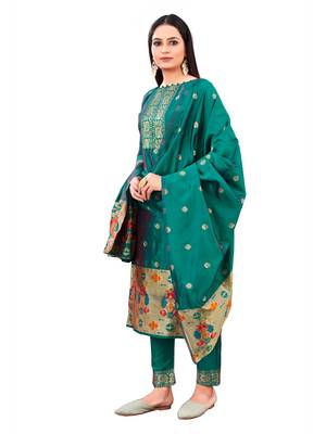 Rama Paithani silk blend Unstitched Dress Material 4