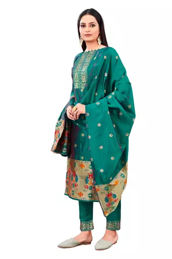 Rama Paithani silk blend Unstitched Dress Material