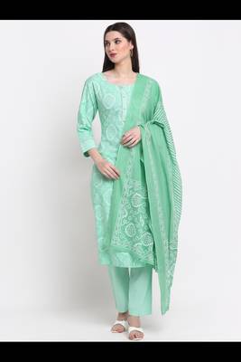 Myaza women green gotta patti rayon bandhani printed kurta pant with dupatta set 1