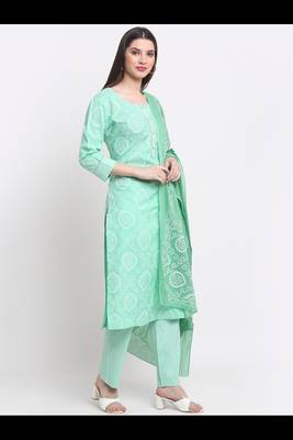 Myaza women green gotta patti rayon bandhani printed kurta pant with dupatta set 3