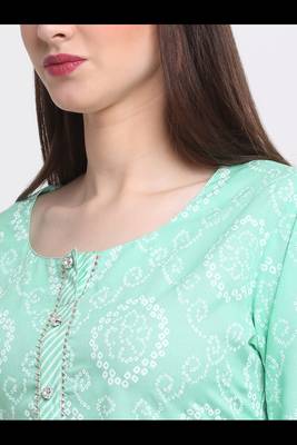Myaza women green gotta patti rayon bandhani printed kurta pant with dupatta set 4