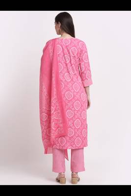 Myaza women pink gotta patti rayon bandhani printed kurta pant with dupatta set 2