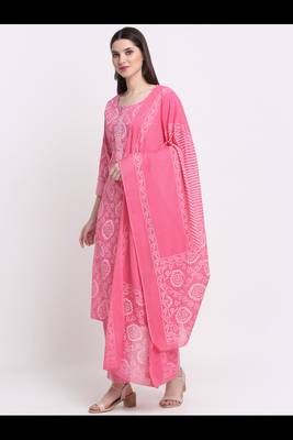 Myaza women pink gotta patti rayon bandhani printed kurta pant with dupatta set 3