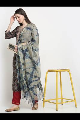 Myaza women blue embroidered rayon printed kurta pant with dupatta set 3
