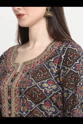 Myaza women blue embroidered rayon printed kurta pant with dupatta set 4