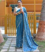 Pure Soft Silk Blend Saree With Elegant Floral Design With Cutwork Border And All Over Saree