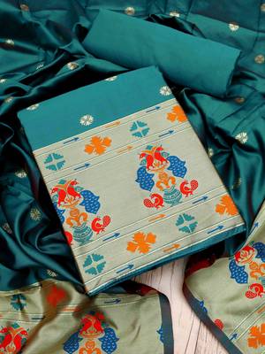 Rama Paithani silk blend Unstitched Dress Material 1