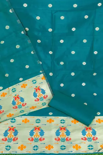 Rama Paithani silk blend Unstitched Dress Material
