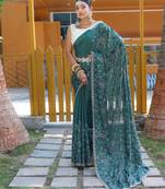 Pure Soft Silk Blend Saree With Elegant Floral Design With Cutwork Border And All Over Saree