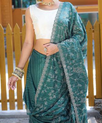 Pure Soft Silk Blend Saree With Elegant Floral Design With Cutwork Border And All Over Saree 5