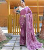 Pure Soft Silk Blend Saree With Elegant Floral Design With Cutwork Border And All Over Saree