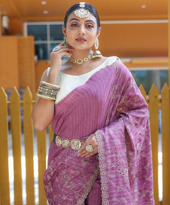 Pure Soft Silk Blend Saree With Elegant Floral Design With Cutwork Border And All Over Saree 4