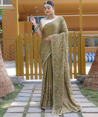 Pure Soft Silk Blend Saree With Elegant Floral Design With Cutwork Border And All Over Saree 1