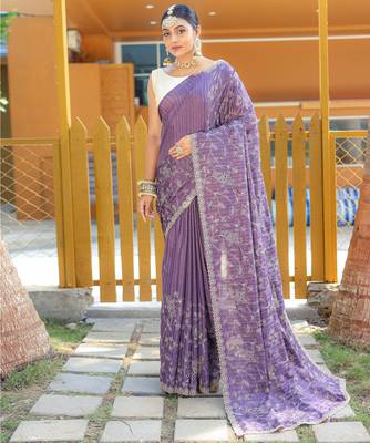 Pure Soft Silk Blend Saree With Elegant Floral Design With Cutwork Border And All Over Saree 1