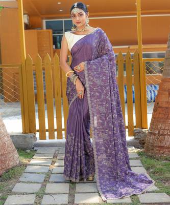 Pure Soft Silk Blend Saree With Elegant Floral Design With Cutwork Border And All Over Saree 3