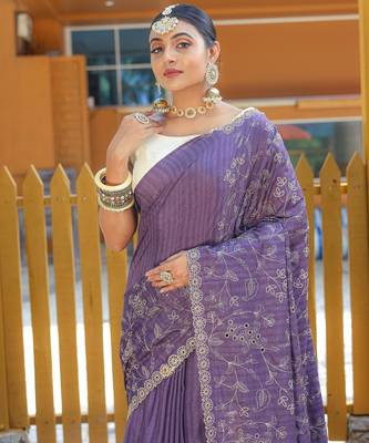 Pure Soft Silk Blend Saree With Elegant Floral Design With Cutwork Border And All Over Saree 4