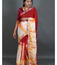 Khadi cotton  batik print saree, with running blouse piece