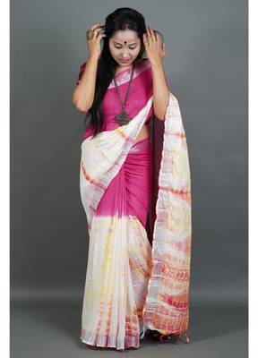 Khadi cotton  batik print saree, with running blouse piece 1