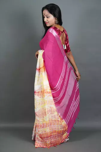 Khadi cotton  batik print saree, with running blouse piece