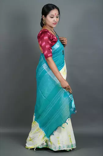 Khadi cotton  batik print saree, with running blouse piece
