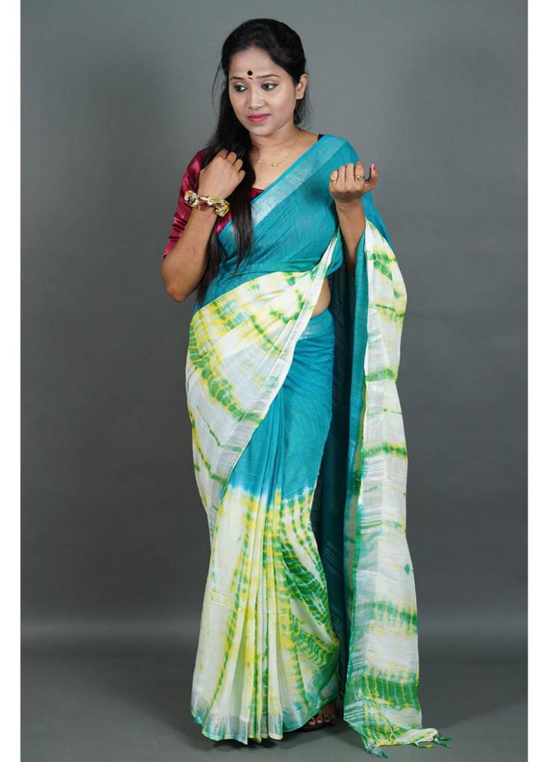 Khadi cotton  batik print saree, with running blouse piece