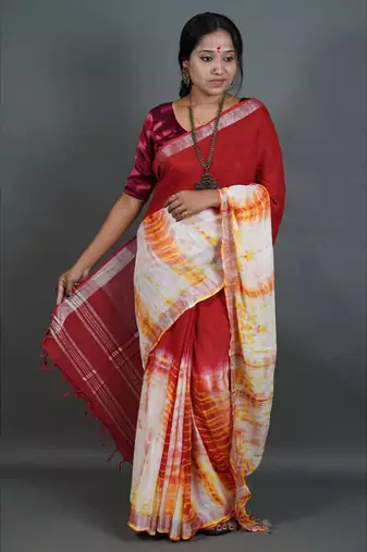 Khadi cotton  batik print saree, with running blouse piece