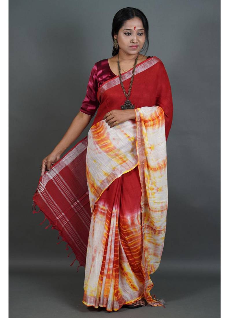 Khadi cotton  batik print saree, with running blouse piece