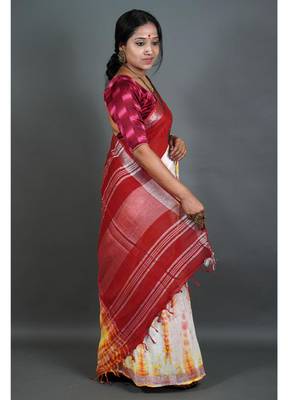 Khadi cotton  batik print saree, with running blouse piece 3