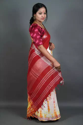 Khadi cotton  batik print saree, with running blouse piece