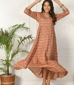 Red geometric printed with mirror work flared anarkali kurta