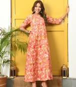 Pink floral printed with mirror work rayon flared anarkali kurta