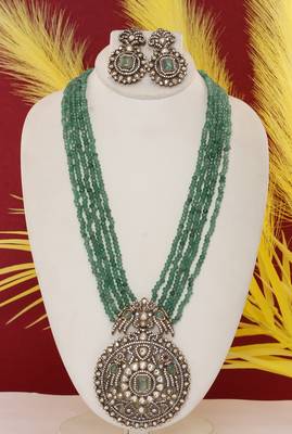 Cz stone studded pendant set with semi precious beads 1