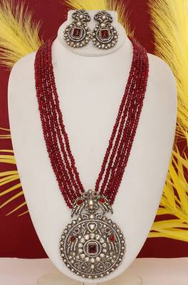 Cz stone studded pendant set with semi precious beads 1