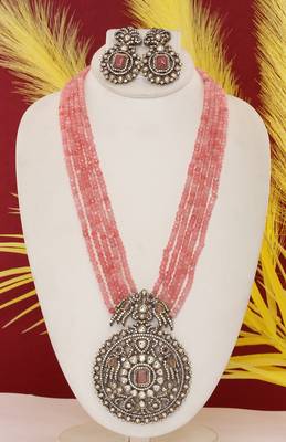 Cz stone studded pendant set with semi precious beads 1