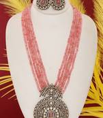 Cz stone studded pendant set with semi precious beads